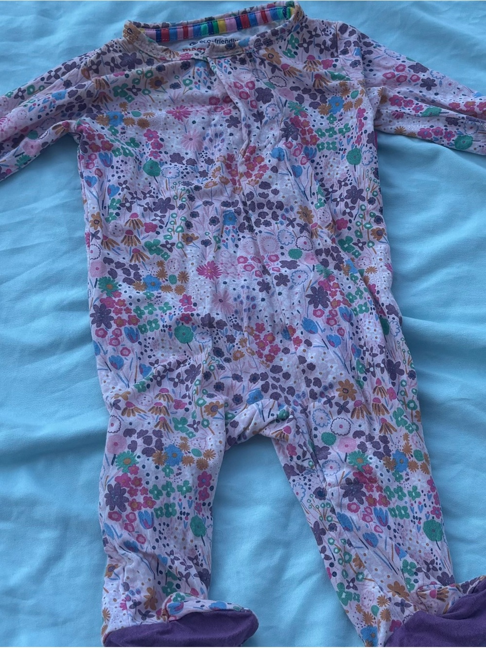 Magnetic Me Pink Floral One-Piece Footie with Purple Accents Newborn